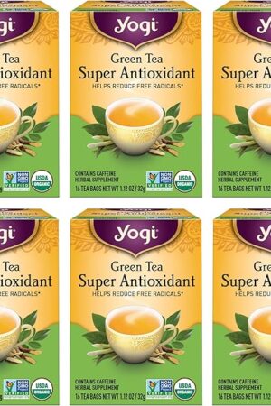 Yogi Tea Green Tea Super Antioxidant Tea - 16 Tea Bags per Pack (6 Packs) - Organic Green Tea for Antioxidant Support - Includes Green Tea Leaf, Licorice Root, Jasmine Green Tea Leaf & More.