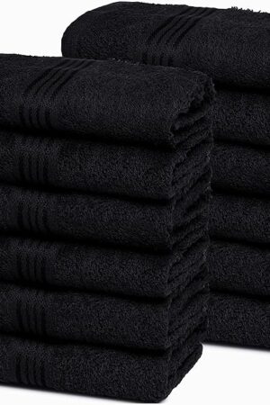 Belizzi Home Cotton Washcloths 12 Piece Face Cloths 12x12 inch Face Towels Black
