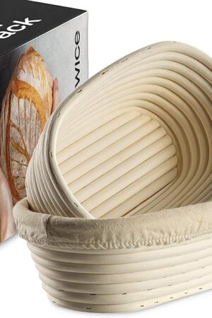 Bread Banneton Proofing Basket [Set of 2] Oval 10x6 Inch Sourdough Rising Baskets with Liner