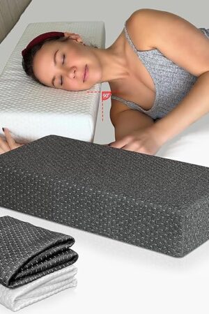 24x12x5 Pillow Cube for Side Sleepers with 2 Pillow Cases(White & Gray) Memory Foam- Extra Thick, Medium Firm Design Ideal for Neck,Shoulder Pain Relief & Cervical Support - Made of Odorless Fabric