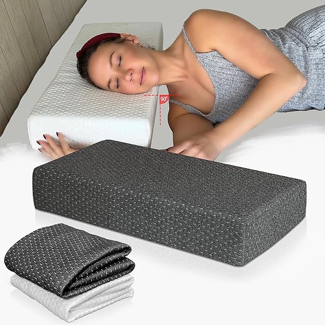 24x12x5 Pillow Cube for Side Sleepers with 2 Pillow Cases(White & Gray) Memory Foam- Extra Thick, Medium Firm Design Ideal for Neck,Shoulder Pain Relief & Cervical Support - Made of Odorless Fabric
