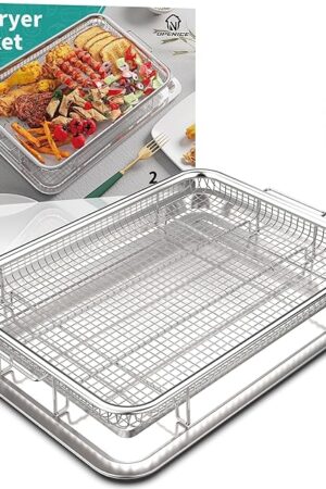 Air Fryer Basket for Oven, OPENICE 15.6" x 11.6" Large Air Fryer Tray and Pan with 30PCS Parchment Papers, Stainless Steel Oven Air Fryer Basket and Tray for Baking Grilling
