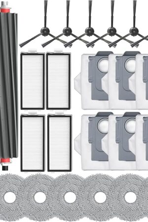 26Pcs Accessories Kit,Compatible with Roborock Qrevo Master/Qrevo Slim Robot Vacuum 2 Roller Brush,6 Mop Pads,4 Hepa Filters,6 Side Brush,6 Vacuum Bags,Master Replacement Parts
