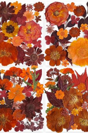 141PCS Brown Fall Dried Pressed Flowers for Resin - YouthBro Real Nature Flowers Butterfly Stikers Set for Christmas DIY Candle Soap Vase Making Nail Card Scrapbook Art Craft Floral Decors