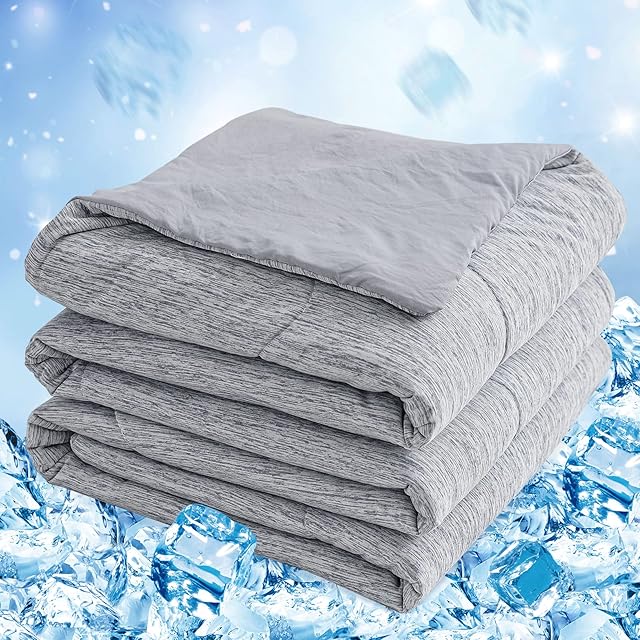 CHOSHOME Cooling Comforter Twin Size, Cooling Blanket for Hot Sleeper, Q-Max 0.45 Arc-Chill Cooling Fiber, Cool Soft Thin Breathable Summer Blanket for Bed, Couch, (60" x 90", Grey)