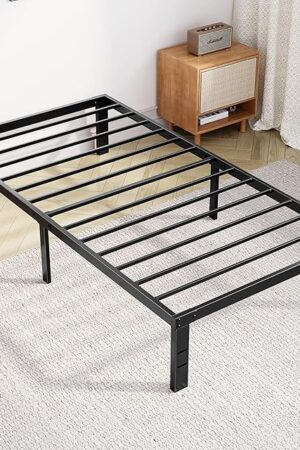 DUMOS Twin Size Bed Frame - Metal Platform Bed Frame Mattress Foundation with Steel Slat Support, No Box Spring Needed, Storage Space Under Base, Easy Assembly, Black