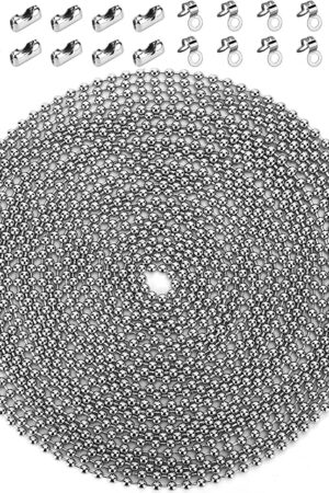200 Inch Ceiling Fan Pull Chain, (Upgrade Rust Proof) 3.2mm Beaded Pull Chains Extension, Light Chain Pulls Extenders Great Pulling Force Stainless Steel with 24 Matching Connectors 2 Styles, By PSISO