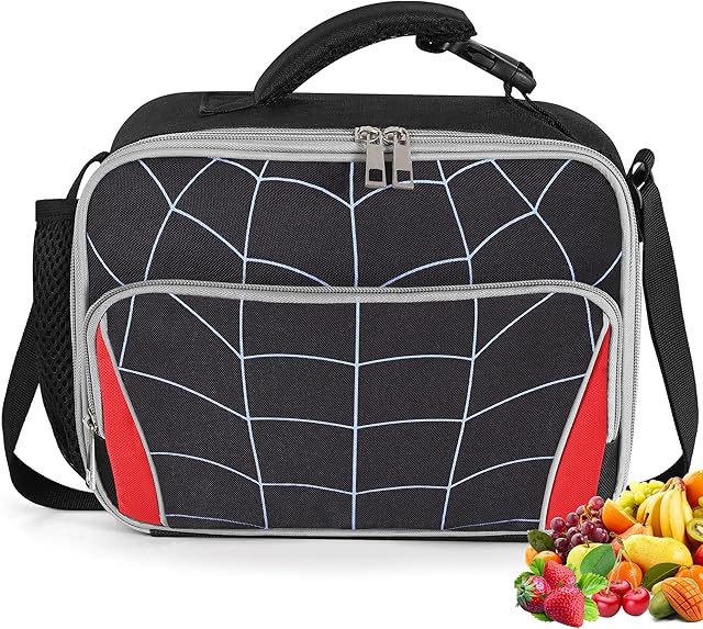 Boys Lunch Box,Kids Spider Insulated Lunch Bag with Water Bottle Holder,School Thermal Cooler Lunchbox for Boy Toddler Girls Teen Man