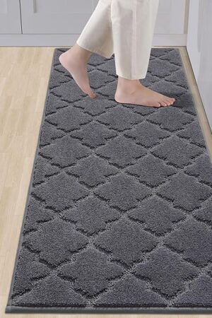 COSY HOMEER Soft Kitchen Floor Mats for in Front of Sink Super Absorbent Kitchen Rugs 20"x59" Non-Skid Standing Mat Washable,Polyester,Dark Grey