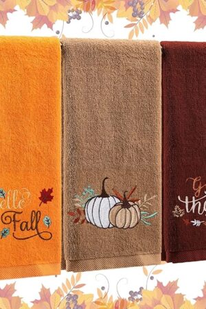 3 Pcs Fall Hand Towels for Bathroom 13.8 x 29.5 Inch Autumn Decorative Bath Towels Sets 100% Cotton Embroidered Pumpkin Maple Thanksgiving Bathroom Decor(Orange and Brown,Pumpkin)