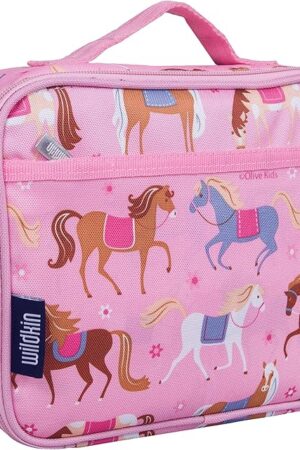Wildkin Kids Insulated Lunch Box – Durable and Reusable for School & Travel - Horses in Pink