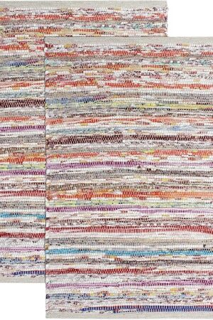 COTTON CRAFT Cotton Chindi Rag Rug - 2 Pack - Boho Farmhouse Rustic Area Accent Throw Rug - Handwoven Reversible Natural Recycled Yarn - Living Room Den Study Home Décor Gift -20 x 32 in - Multi Color