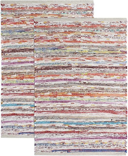 COTTON CRAFT Cotton Chindi Rag Rug - 2 Pack - Boho Farmhouse Rustic Area Accent Throw Rug - Handwoven Reversible Natural Recycled Yarn - Living Room Den Study Home Décor Gift -20 x 32 in - Multi Color