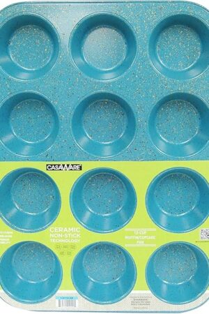 casaWare Ceramic Coated NonStick 12 Cup Muffin Pan (Blue Granite)