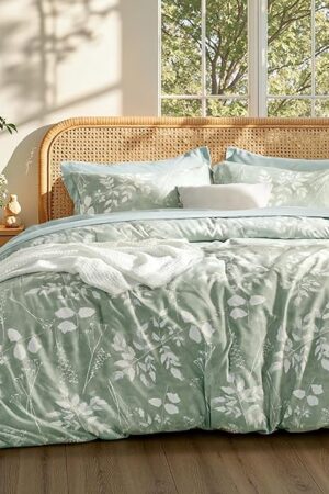 Bedsure Queen Comforter Set - 7 Pieces Floral Sage Green Soft Bedding Sets, Queen Bed in a Bag with Botanical Flowers Comforter, Sheets, Pillowcases & Shams
