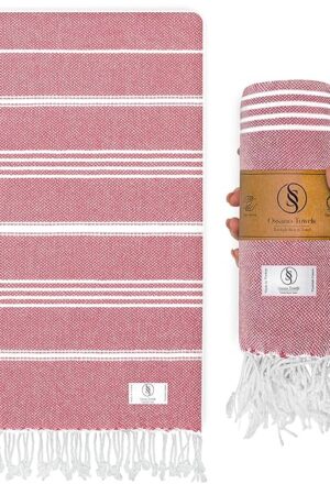 Cute Beach Towel - Quick Dry & Sand Free, Oversized (39" x 71"), Versatile, Perfect as Yoga Mat, Pool Towel, Turkish Towel, or Picnic Blanket - Coral