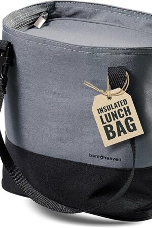 Bentoheaven Insulated Lunch Tote for Work - Durable Materials, Variable Strap/Handle, Wide Opening - Cooler Lunch Bag for Women & Men - Fits all major Bento Lunch Boxes and Other Containers (Gray)