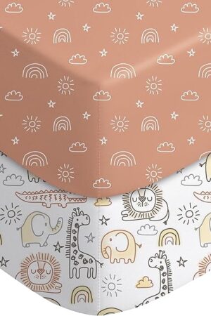 Yoofoss Baby Crib Sheets 2 Pack for Boys and Girls - 52x28 Fitted Crib Sheet Neutral Fits for Standard Crib and Toddler Mattress, Ultra Soft Breathable Microfiber Animal World