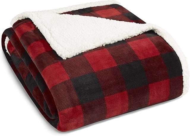 Eddie Bauer - Twin Blanket, Reversible Sherpa Fleece Blanket, Buffalo Plaid Bedding, Super Soft Bedding Set (Red Check, Twin)