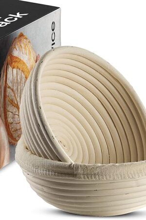Banneton Bread Proofing Basket [Set of 2 ] Round 9 Inch Handmade Rattan Baskets and Liners for Sourdough