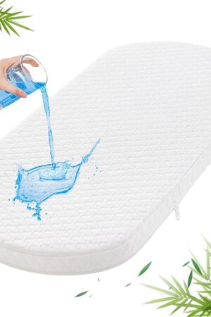 Baby Bassinet Mattress Pad 30"x15" Oval - Waterproof Bamboo Cover, Premium Foam, Breathable, Hypoallergenic, Non-Toxic Topper, for Cradle and Moses Basket