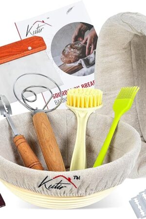 Banneton Bread Proofing Basket Set by Kutir - 9 Inch Round & 10 Inch Oval Sourdough Baskets with Linen Liner, Bread Lame, Dough Scraper - Baking Kit for Artisan Bread Making