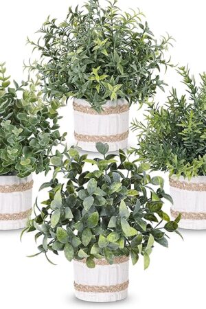 Der Rose 4 Pack Small Fake Plants Indoor Mini Artificial Plants for Home Office Farmhouse Decor Bathroom Bedroom Kitchen Desk Decor