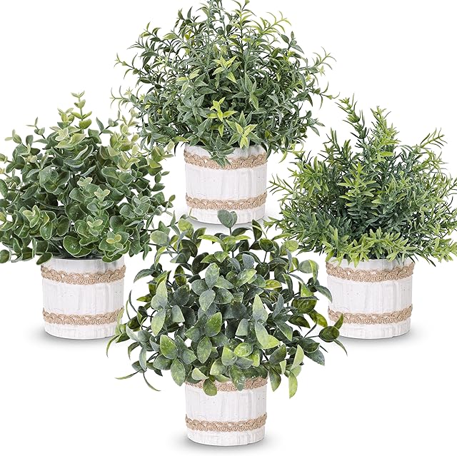 Der Rose 4 Pack Small Fake Plants Indoor Mini Artificial Plants for Home Office Farmhouse Decor Bathroom Bedroom Kitchen Desk Decor