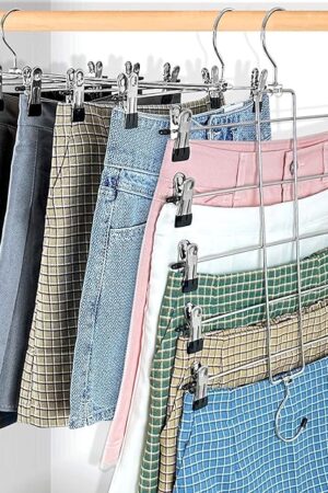 3 Piece Skirt Hanges Space Saving, Pants Hangers with Clips 5 Tier,Closet Organizers and Storager,Clothes Hanger Space Saver,Closet Organization for Skirt,Trousers,Jeans,Legging