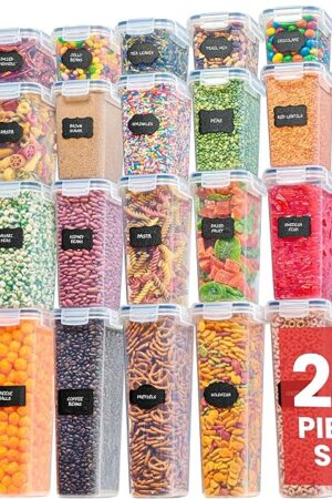 Airtight Food Storage Containers Set - Air Tight Pantry Storage Containers with Lids - Pasta Flour Sugar Cereal Containers - Storage Containers for Food - Kitchen Storage Container (Clear-24 Pack)