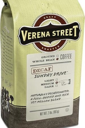 Verena Street 2 Pound Whole Bean, Swiss Water Process Decaf Beans, Sunday Drive Decaffeinated, Medium Roast Rainforest Alliance Certified Arabica Coffee