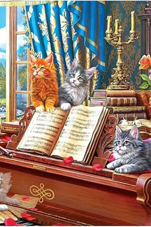 The RoseArt - Fancy Cats - Piano Lessons - 750 Piece Jigsaw Puzzle for Adults