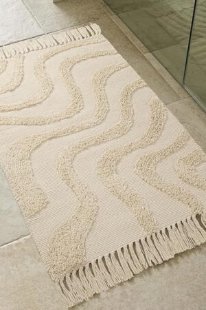 Beautiful Boho Rug with Tassels for Your Bathroom - Soft 2 x 3 ft. Cotton Rug Fits Perfectly Into Your Bath - Washable, Cream Colored Non-Slip Mat Ideal to Enhance Any Modern Home Decor, 24 x 36 inch