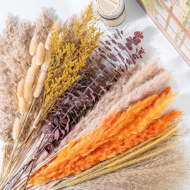 WILD AUTUMN Fall Decor Pampas Grass Decor Eucalyptus Boho Decor Bouquet Dried Pampas Home Decor Dried Flowers Bouquet for Wedding Fall Decorations for Home Floral Arrangements Table
