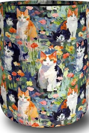 Watercolor Cats Laundry Hamper Foldable Oxford Cloth Cute Animal Cat Laundry Basket With Handle Portable Clothes Storage Organizer Basket 18.9"x16.5" Storage Bag For Laundry Room/Bathroom/Bedroom