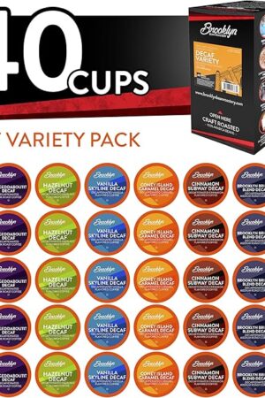 Brooklyn Beans Coffee Pods, Assorted Decaf Variety Pack - Compatible with Keurig K Cup Brewers Including 2.0 Coffee Makers, 40 Count, Perfect for Decaf Coffee Lovers