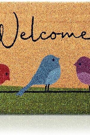 Colorful Birds - 29"x17" - Coir Door Mat with Heavy Duty Backing - Welcome Mats for Entryway, Porch - Anti-Slip PVC & Coconut Fiber Surface - Natural Home Accessories, Minimalist Original Design