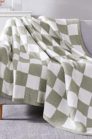 WRENSONGE Checkered Throw Blanket Sage Green Hand Made