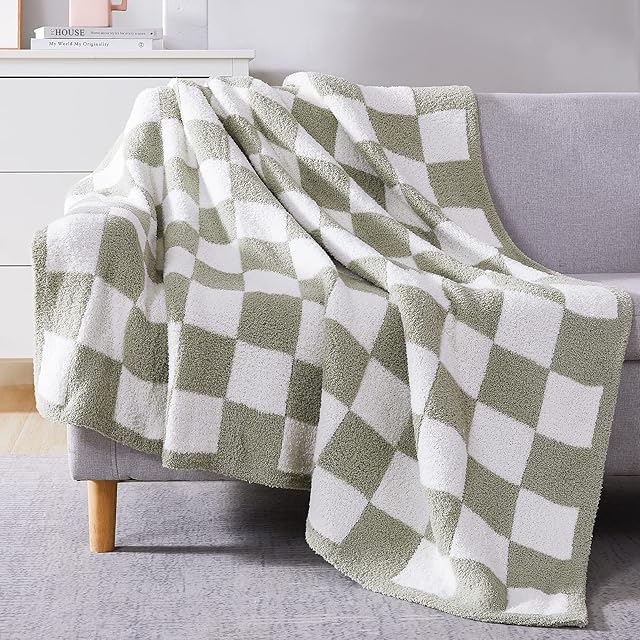 WRENSONGE Checkered Throw Blanket Sage Green Hand Made