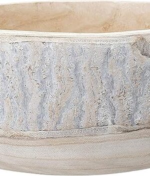 Bloomingville Decorative Hand-Carved Paulownia Wood Bowl, Whitewashed, 10.5 in Diameter, 4.25 in Tall