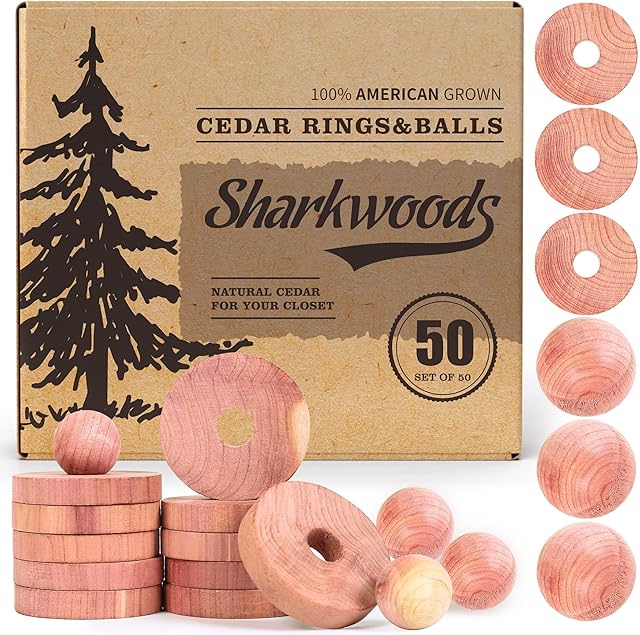 Cedar Blocks for Clothes Storage 50 Pack, 100% Natural Aromatic Cedar Rings and Balls for Closets & Drawers Freshener (30 Rings & 20 Balls)