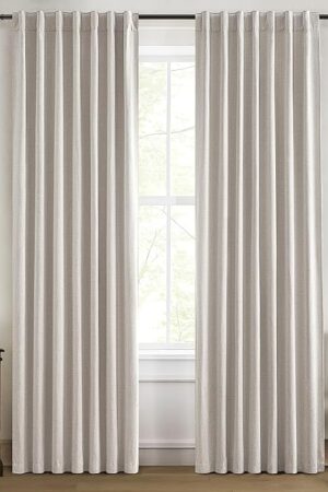 100% Blackout Curtains 84 Inch Length 2 Panels Set Farmhouse Style for Bedroom Windows/Living Room Thermal Insulated Neutral Boho Drapes Linen Blend Natural Ivory 7ft Long Hook Belt Pleated/Back Tab