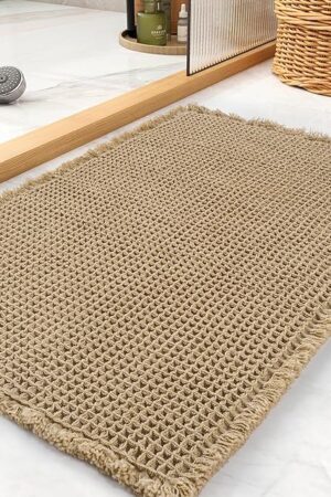 Waffle Bath Mat Rug, Super Absorbent Non Slip Bath Mats Ultra Soft Bathmat Machine Washable Bathroom Rugs with Tassels, Bath Rugs for Bathroom Floor Beside Tub, 17" x 24"