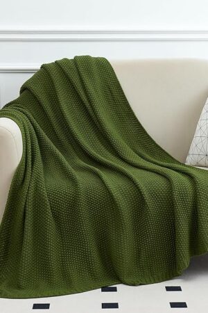 Aganear Knit Throw Blanket for Couch, Knit Throw for All Seasons, Soft Comfy Lightweight Cable Knitted for Living Room Bed Office Travel Boho Decor (60"x80", Olive Green)