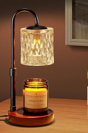 Briever Dimmable Candle Warmer Lamp with Timer, Height Adjustable Electric Candle Wax Warmer, Christmas Birthday Gifts for Women Mom, House Warming Gifts New Home Room Decor, Walnut Solid Wood Base