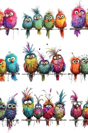 9Pcs Funny Colorful Birds Vinyl Decals on Branch Wall Easy Peel and Stick Watercolor Patterns Cute Birds Vinyl Wall Stickers for Women Students Girl Boys Room Wide Applications Decor