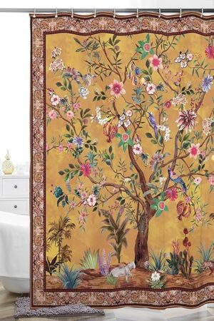 Bohemian Bathroom Curtain Colorful Boho Floral Print Beautiful Bright Polyester Fabric Cloth Shower Curtain for Bathroom Decoration, 72"x72"
