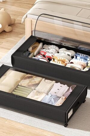 XXXXL Extra Long Under Bed Storage with Wheels,BIGGEST Size Available(66L) under the bed storage Organizer with Lid&Label,Rolling Under the bed Metal Drawer for Clothes,Shoes,Toys(36x17x 6In)