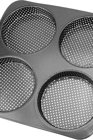 5 Inch Hamburger Bun Pan, Non-Stick Carbon Steel Bread Mold, 4 Cavity Cup Big Baking Pan for Homemade Hamburger Buns, Nonstick & Heat Resistant Burger Bun Mold