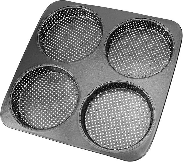 5 Inch Hamburger Bun Pan, Non-Stick Carbon Steel Bread Mold, 4 Cavity Cup Big Baking Pan for Homemade Hamburger Buns, Nonstick & Heat Resistant Burger Bun Mold